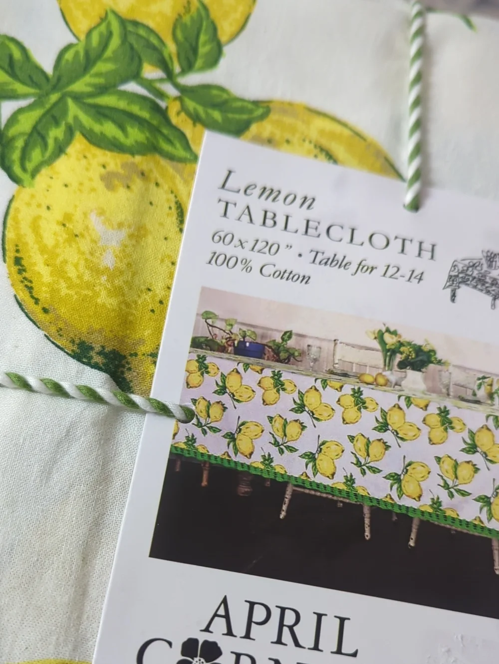 April Cornell Tablecloth 60x120  100% Cotton Lemon Provencal Green Crochet NEW